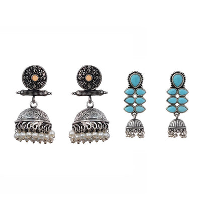 Charmbell earrings Light Orange Dazzle Dash Jhumki earring Sky Blue Combo set