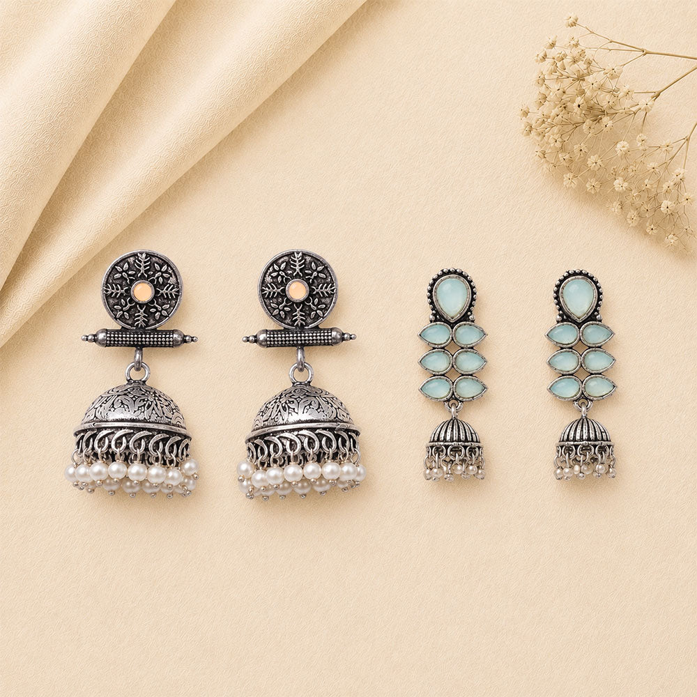 Charmbell earrings (Light Orange) Dazzle Dash Jhumki earring (Mint) Combo set