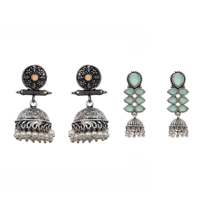 Charmbell earrings (Light Orange) Dazzle Dash Jhumki earring (Mint) Combo set