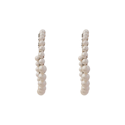 Leaf Cascade jhumki earrings (Red) Pearl Prestige hoop earrings (White) Combo set