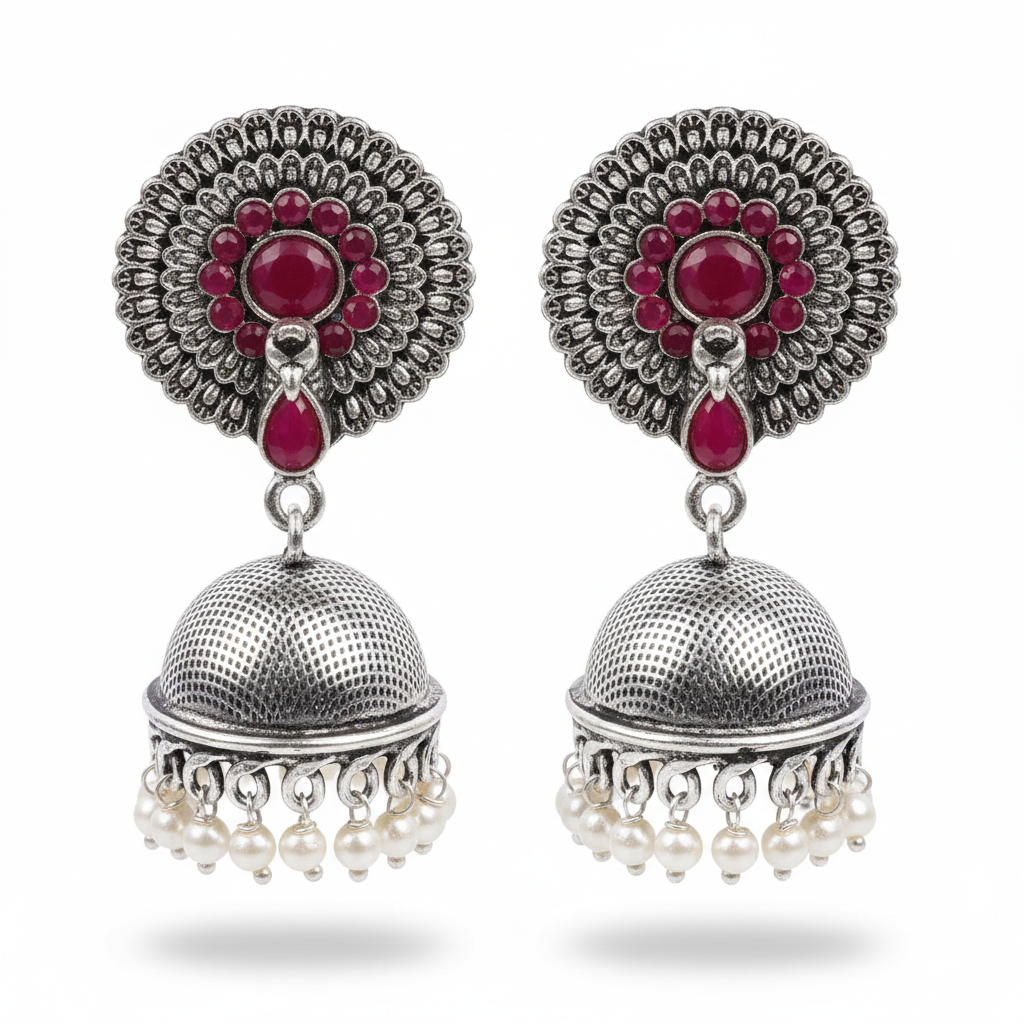 Evergreen earrings (Red) Precious Petal stone studded dangler earring (White) Combo set
