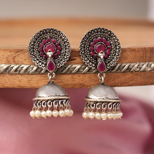 Evergreen jhumka earrings (Red)