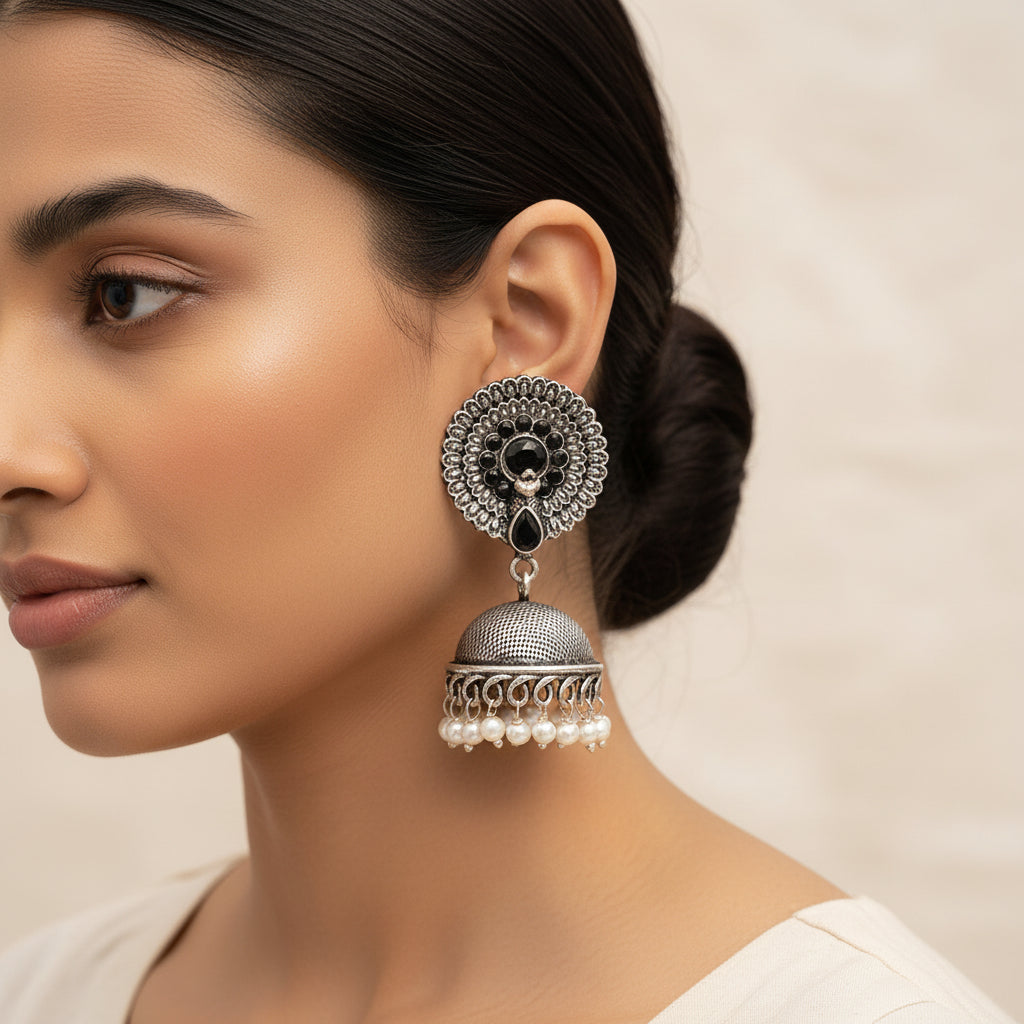 Evergreen jhumka earrings (Black)
