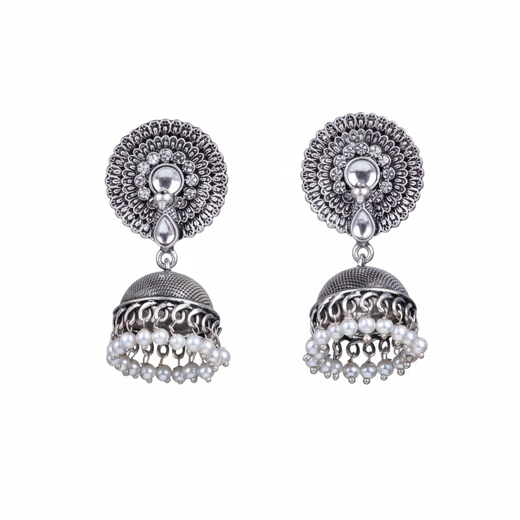 Evergreen earrings (White) Dazzle Dash Jhumki earring (Red) Combo set