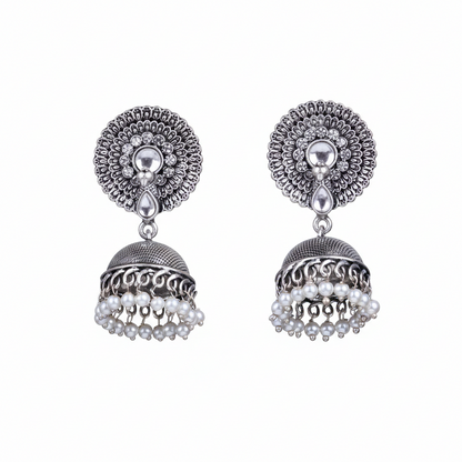 Evergreen earrings (White) Dazzle Dash Jhumki earring (Red) Combo set