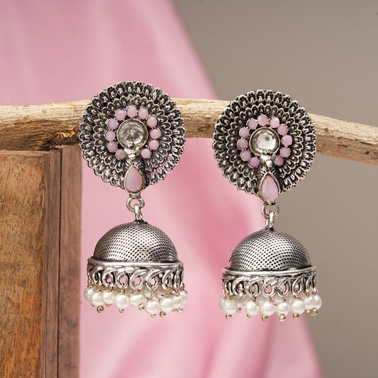 Evergreen jhumka earrings (Baby Pink)
