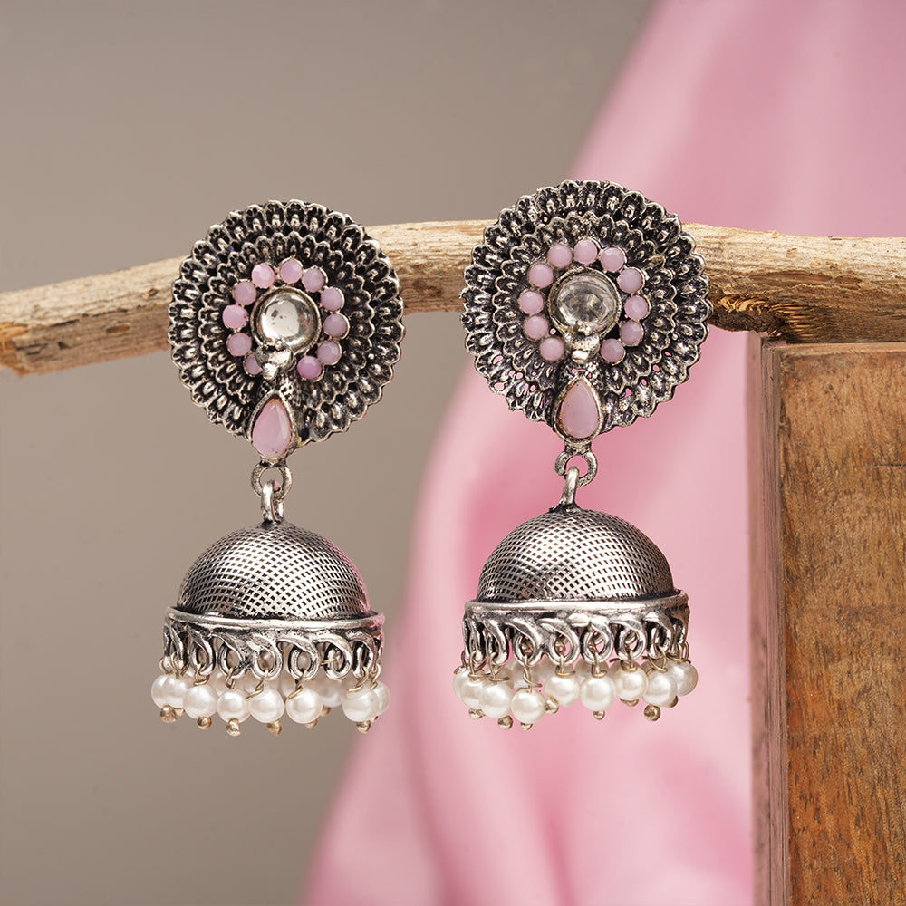 Evergreen jhumka earrings (Baby Pink)