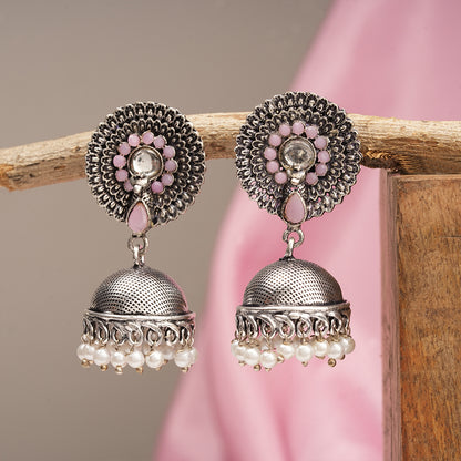 Evergreen jhumka earrings (Baby Pink)
