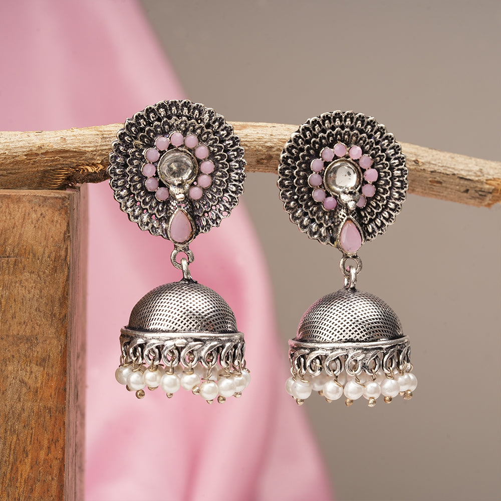 Evergreen jhumka earrings (Baby Pink)