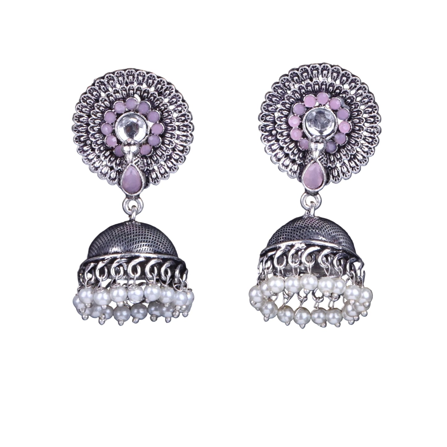 Evergreen earrings (Baby Pink) Double boho floral dangler earring (White) Combo set