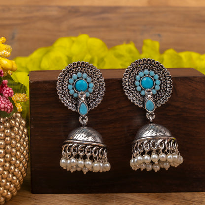 Evergreen jhumka earrings (Sky Blue)