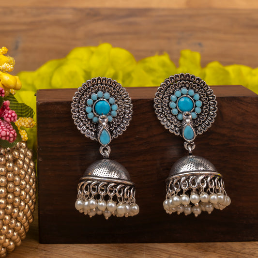 Evergreen jhumka earrings (Sky Blue)