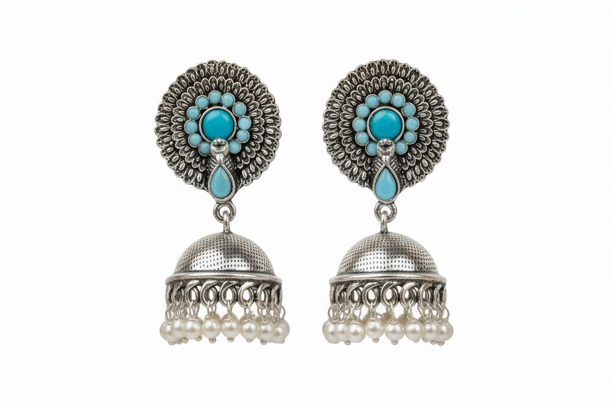 Evergreen jhumka earrings (Sky Blue)
