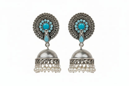 Evergreen jhumka earrings (Sky Blue)