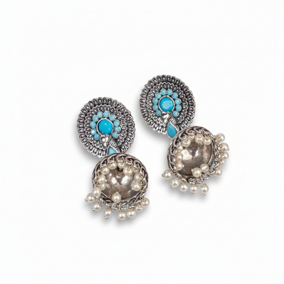 Evergreen jhumka earrings (Sky Blue)