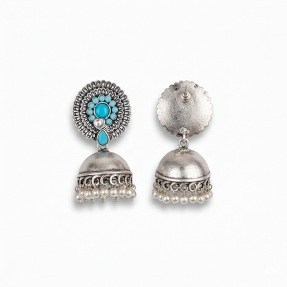 Evergreen jhumka earrings (Sky Blue)