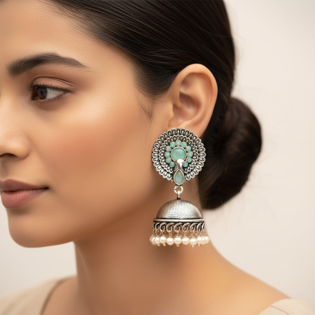 Evergreen jhumka earrings (Mint)