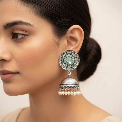 Evergreen earrings (Mint) Glass drops Dangler Earrings (Green) Combo set