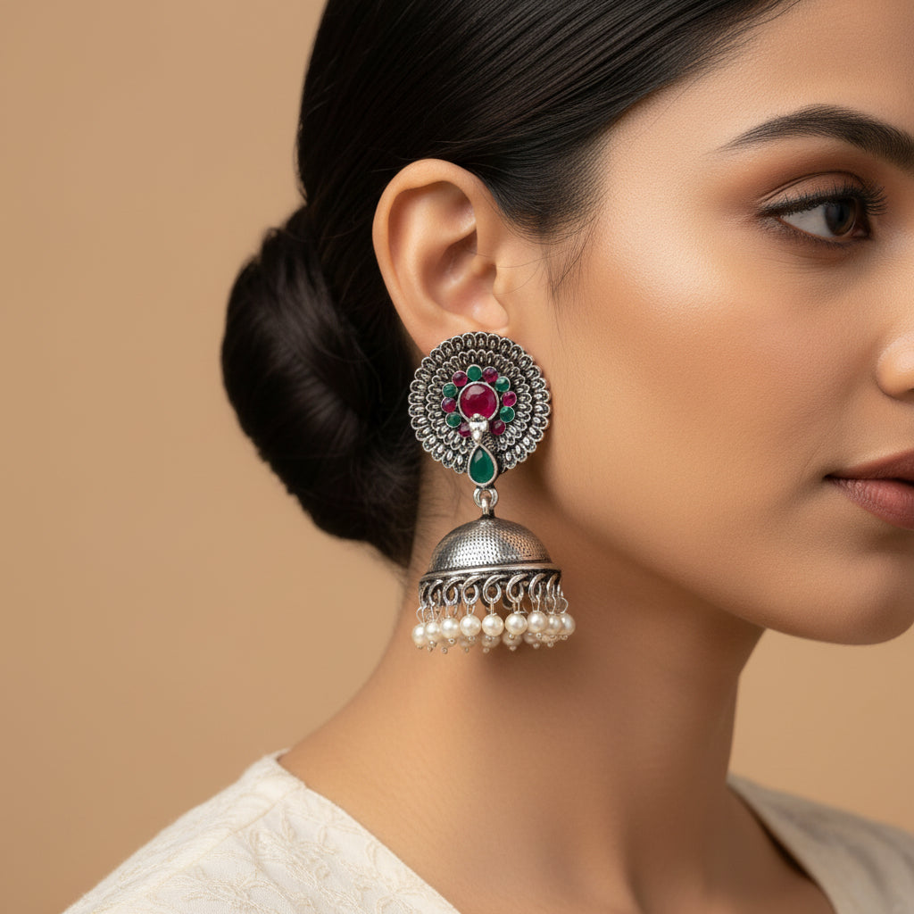 Evergreen jhumka earrings (Multicolored)