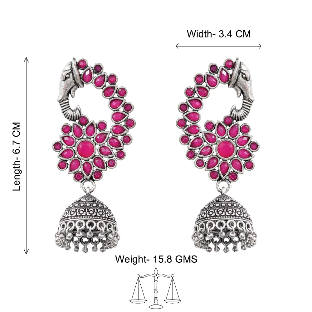 Tusks and twinkle stone studded jhumka earrings (Red)