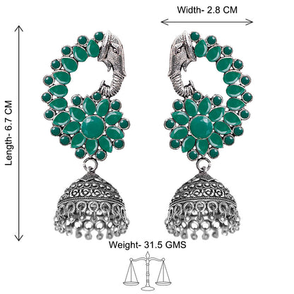 Tusks and twinkle stone studded jhumka earrings (Green)