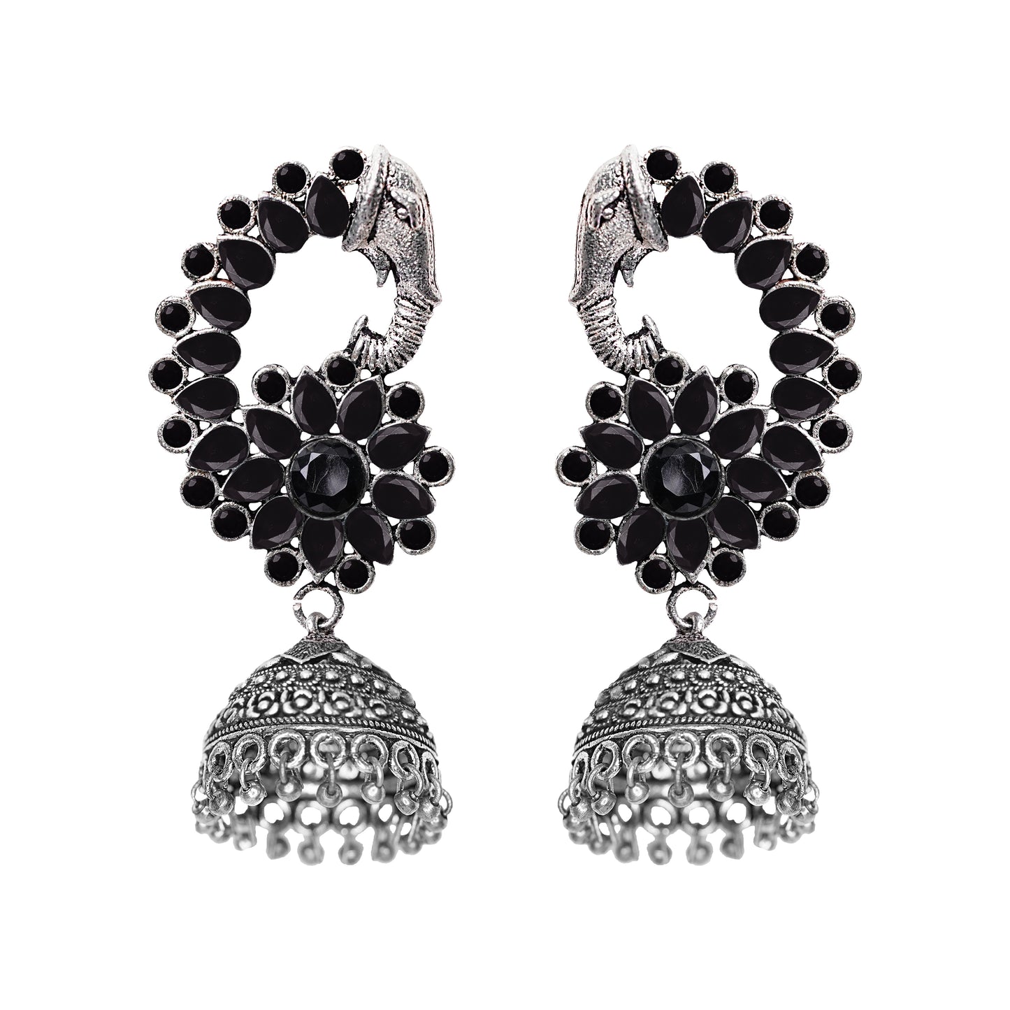 Tusks and twinkle stone studded jhumka earrings (Black)