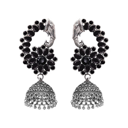 Tusks and twinkle stone studded jhumka earrings (Black)