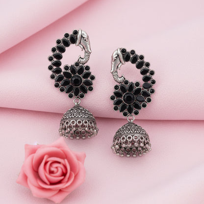 Tusks and twinkle stone studded jhumka earrings (Black)