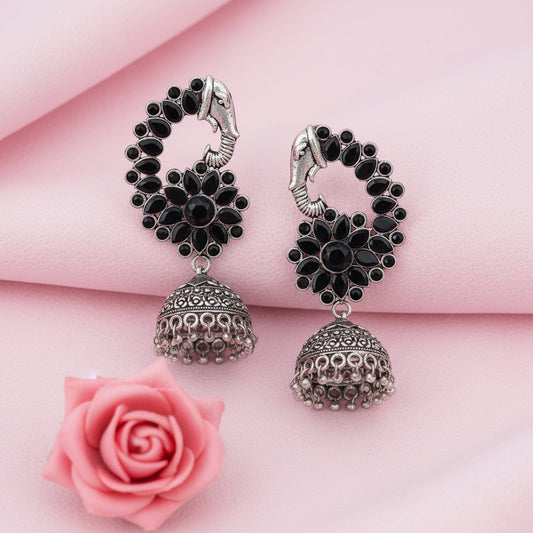Tusks and twinkle stone studded jhumka earrings (Black)