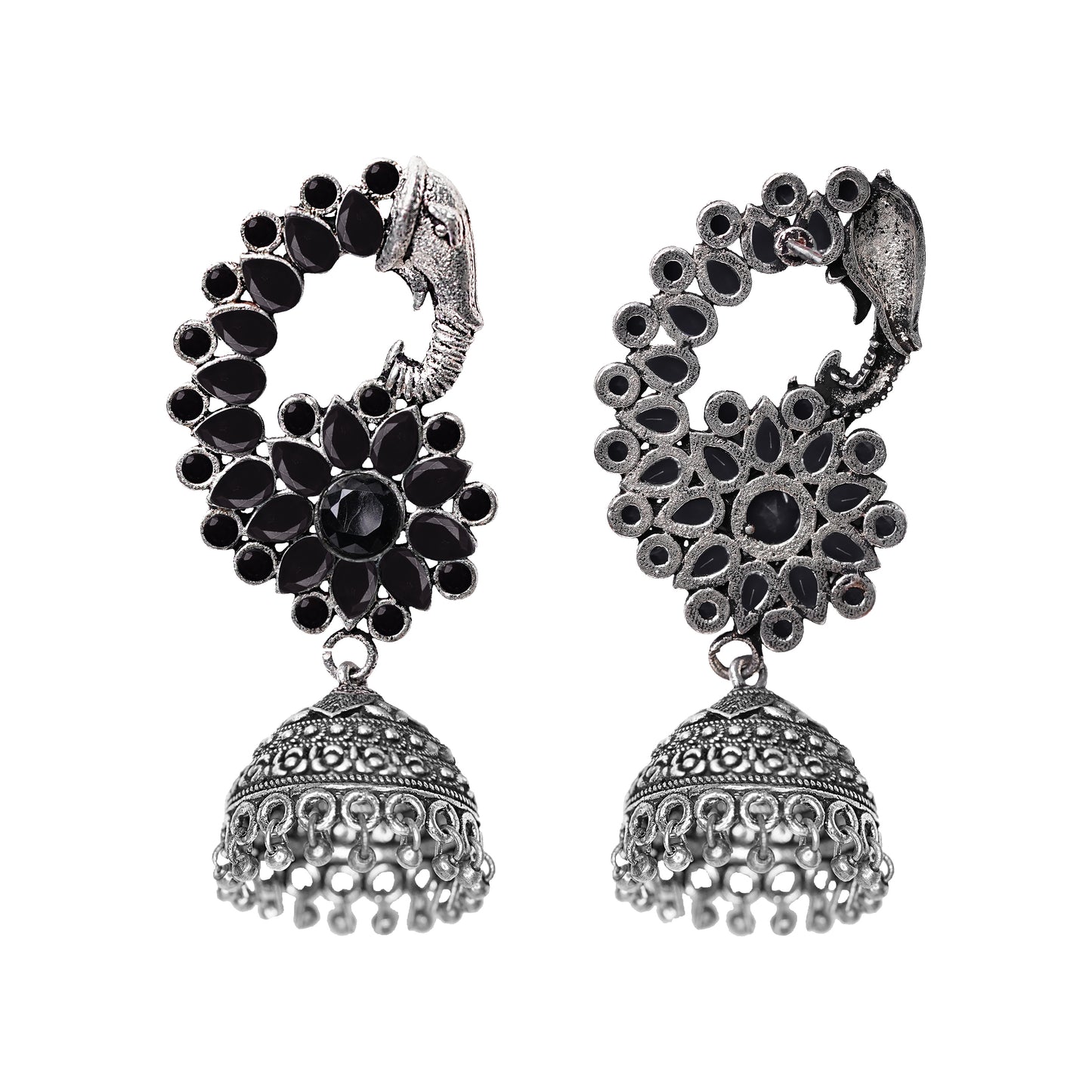 Tusks and twinkle stone studded jhumka earrings (Black)