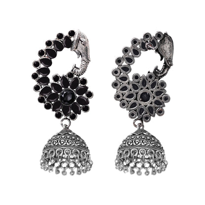 Tusks and twinkle stone studded jhumka earrings (Black)