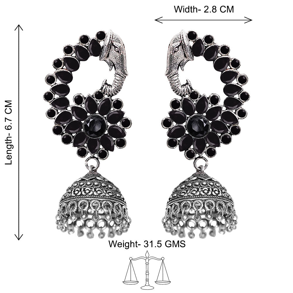 Tusks and twinkle stone studded jhumka earrings (Black)