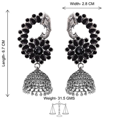 Tusks and twinkle stone studded jhumka earrings (Black)