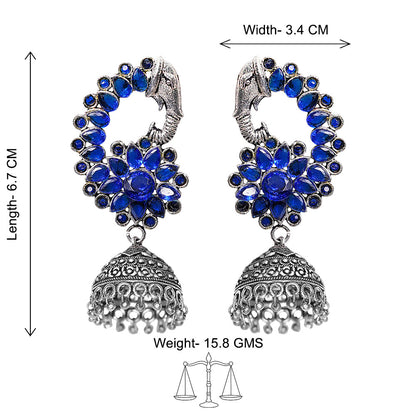 Tusks and twinkle stone studded jhumka earrings (Blue)