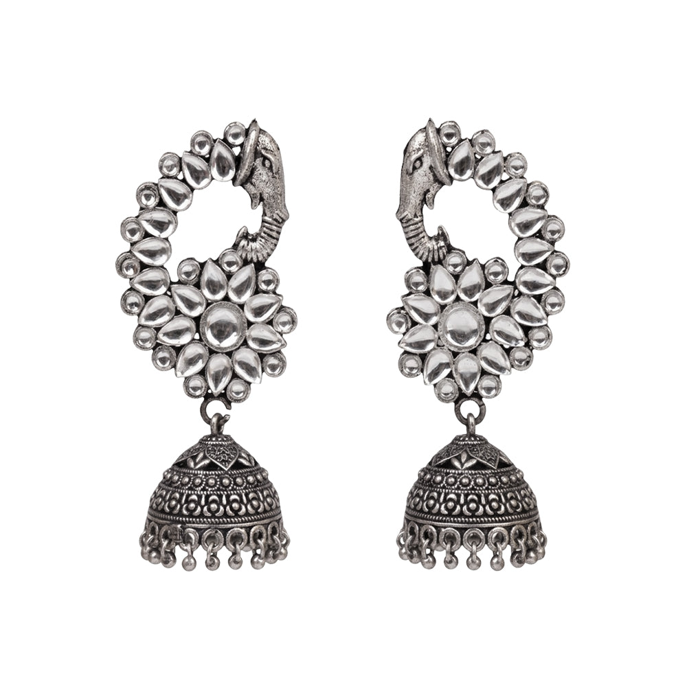 Tusks and twinkle stone studded jhumka earrings (White)