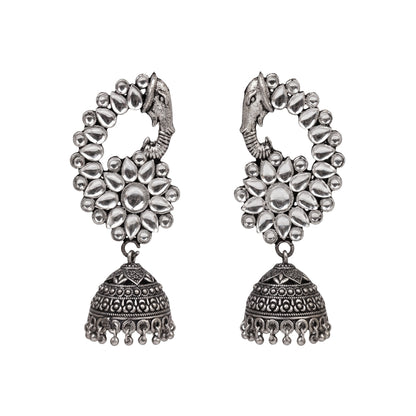 Tusks and twinkle stone studded jhumka earrings (White)