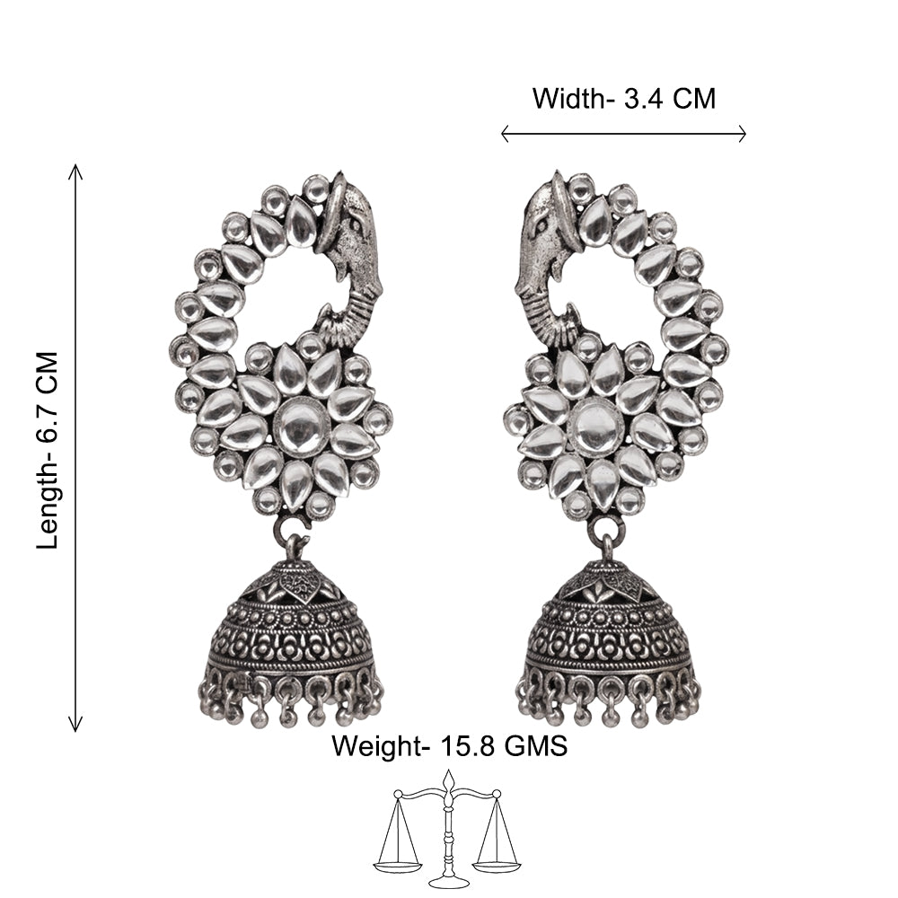 Tusks and twinkle stone studded jhumka earrings (White)