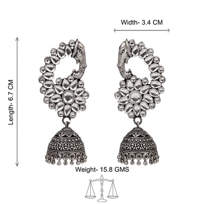 Tusks and twinkle stone studded jhumka earrings (White)