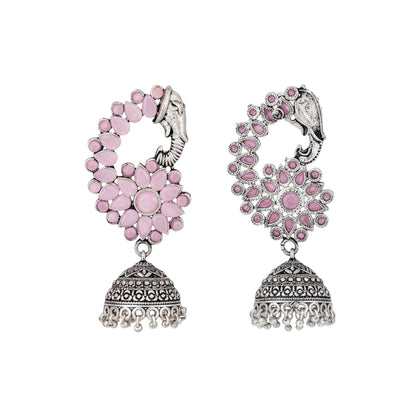 Tusks and twinkle stone studded jhumka earrings (Baby Pink)