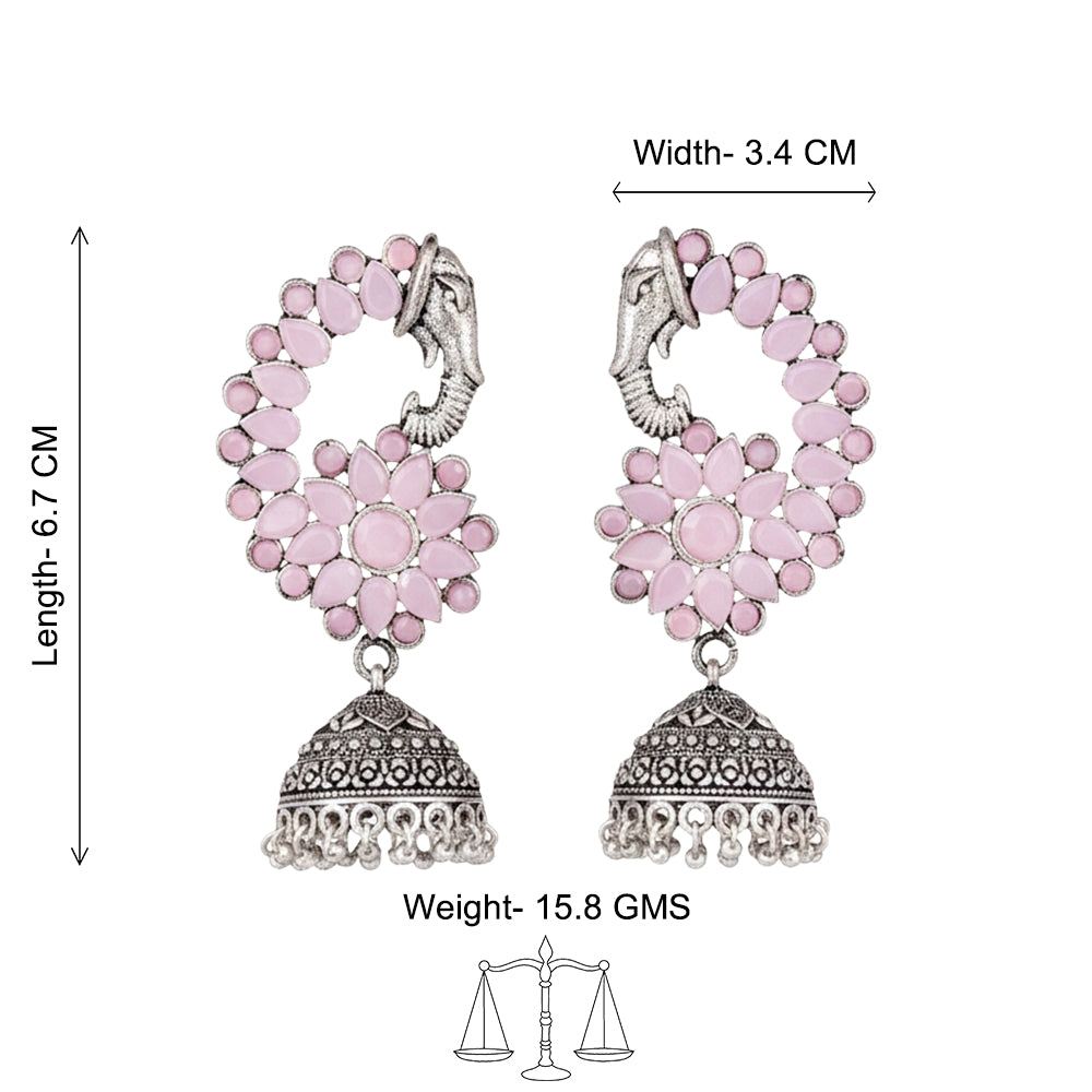 Tusks and twinkle stone studded jhumka earrings (Baby Pink)