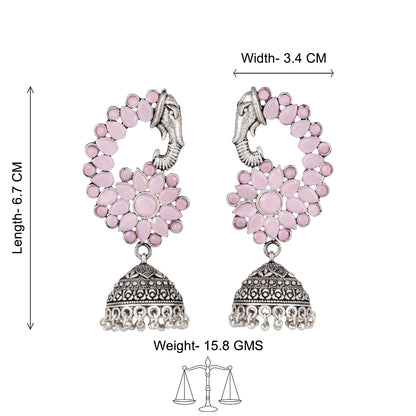 Tusks and twinkle stone studded jhumka earrings (Baby Pink)