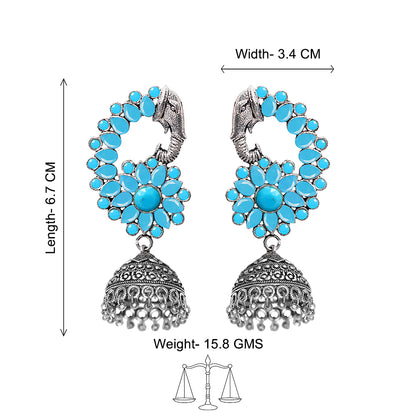Tusks and twinkle stone studded jhumka earrings (Sky Blue)