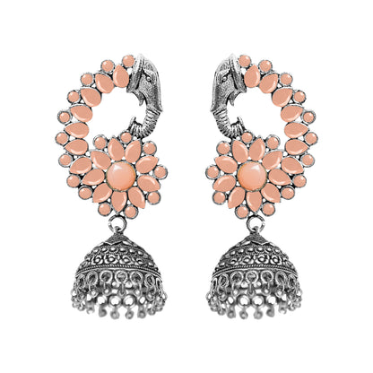 Tusks and twinkle stone studded jhumka earrings (Light Orange)