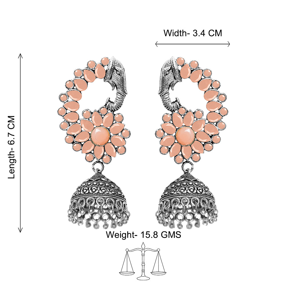 Tusks and twinkle stone studded jhumka earrings (Light Orange)