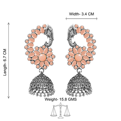 Tusks and twinkle stone studded jhumka earrings (Light Orange)