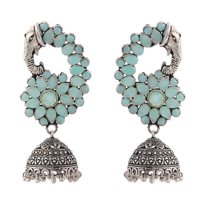 Tusks and twinkle stone studded jhumka earrings (Mint)