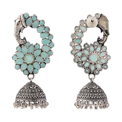 Tusks and twinkle stone studded jhumka earrings (Mint)
