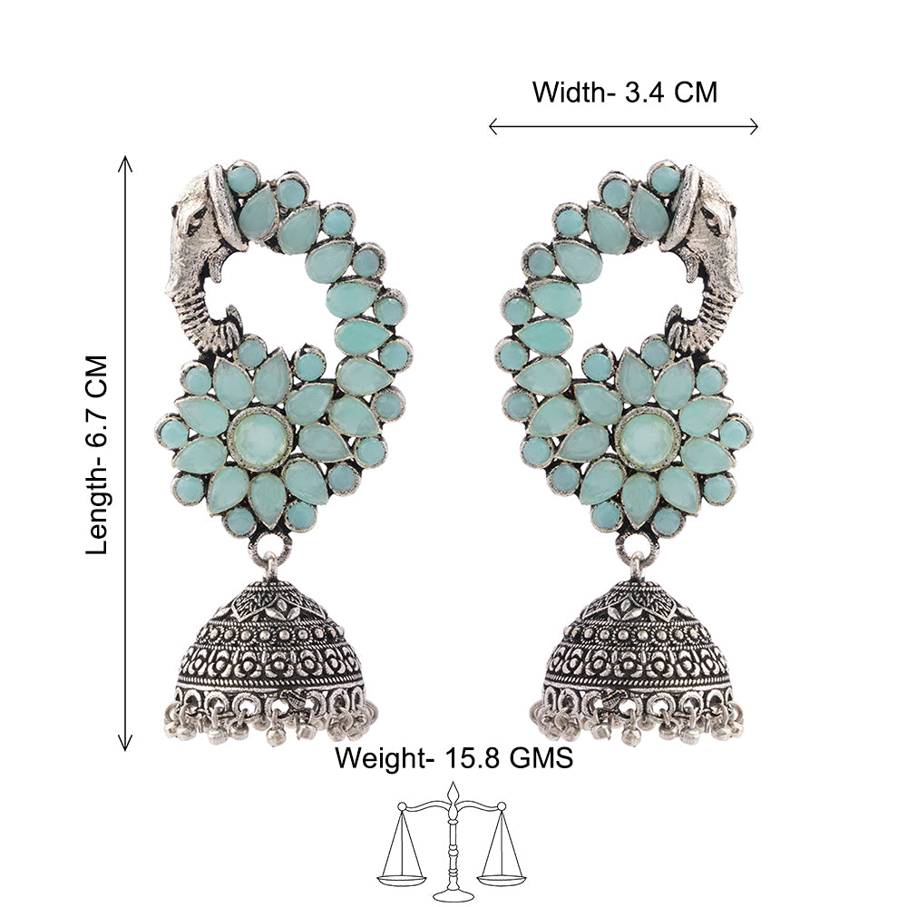 Tusks and twinkle stone studded jhumka earrings (Mint)
