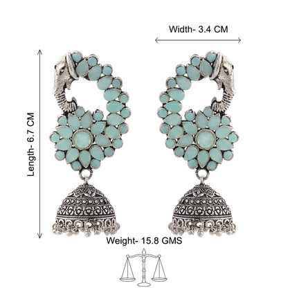Tusks and twinkle stone studded jhumka earrings (Mint)