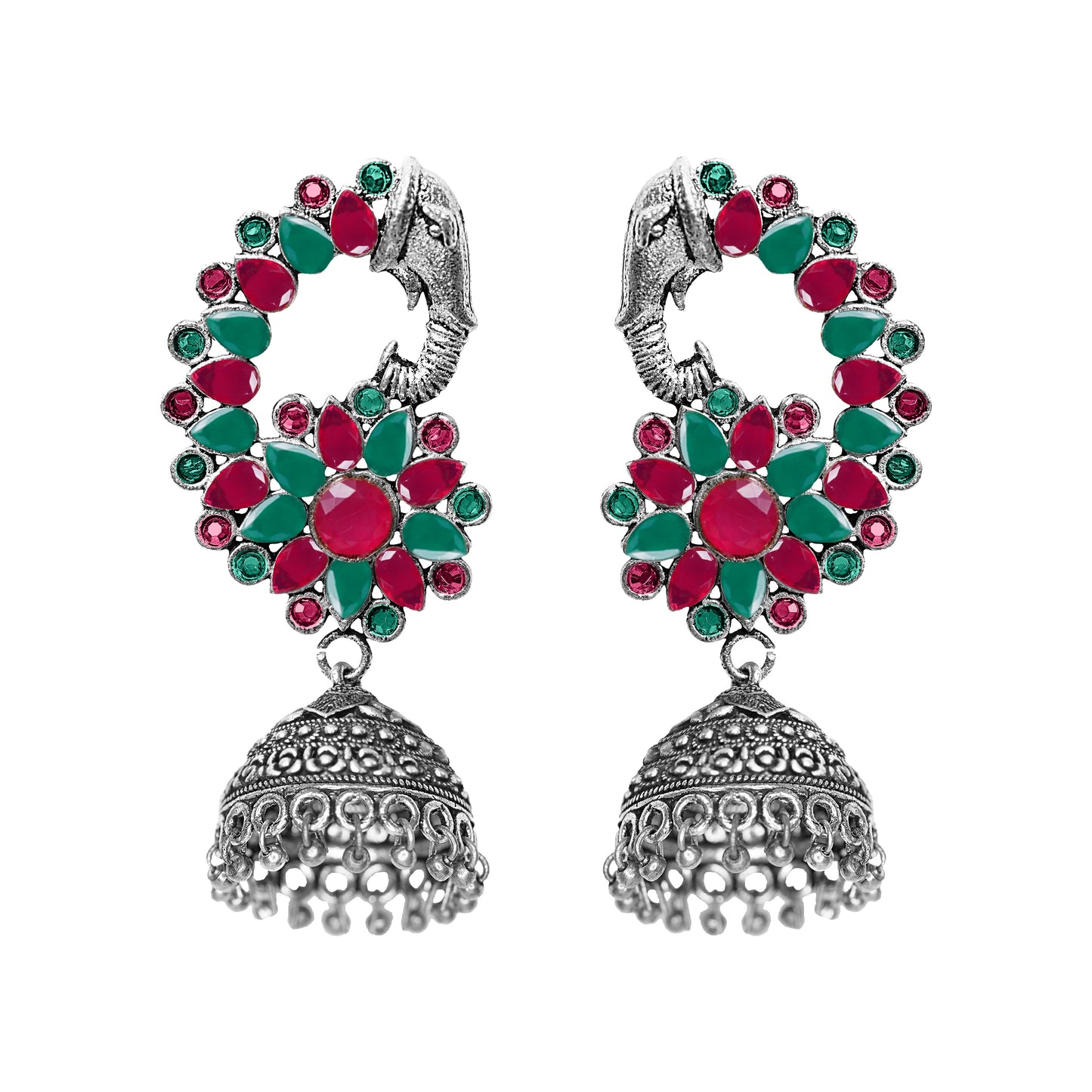 Tusks and twinkle stone studded jhumka earrings (Multicolored)